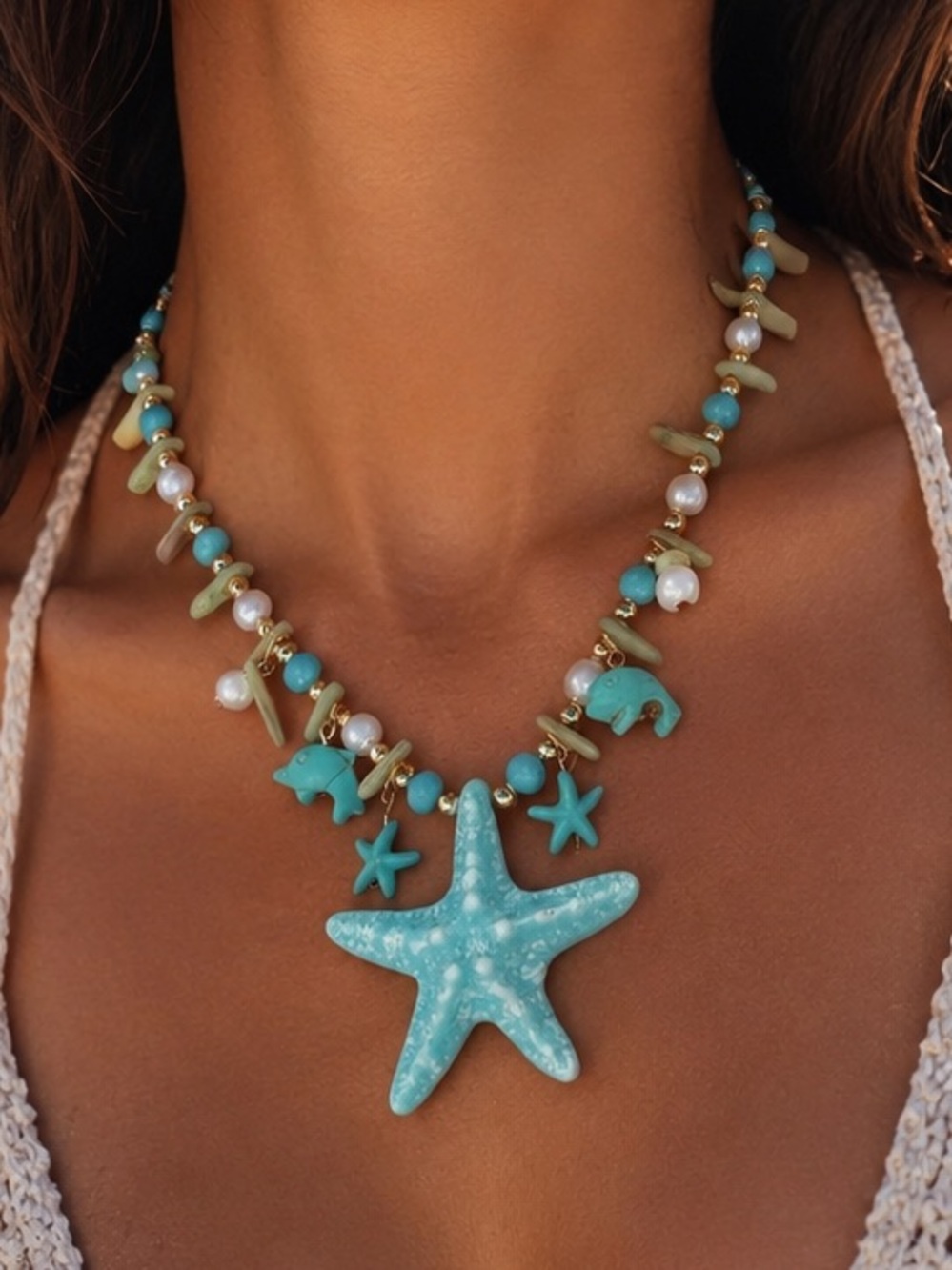 Blue Starfish Lightweight Beach Necklace - Women Summer Jewelry